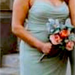 Sage bridesmaids dress, super flattering.